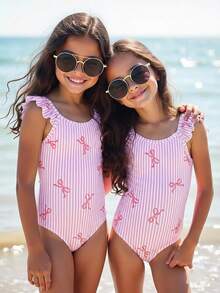 SHEIN Young Girl Cherry Print One-Piece Swimsuit