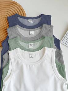 4pcs/Set Young Boys' Casual Comfortable Tank Top, Suitable For Spring/Summer - Multicolor - View 4