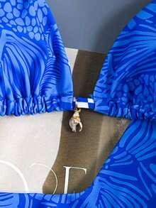 Swim Mod 2022 Spring/Summer Vacation Beach Blue Shell & Starfish Checkered Cute Bikini Set - Blue - View 4