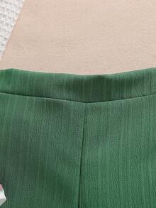 SHEIN 女童两件套度假夏季沙滩无袖上衣+宽松直筒裤套装，适合假日旅行，绿色套装，女童编织套装 - 綠色 - 查看 5