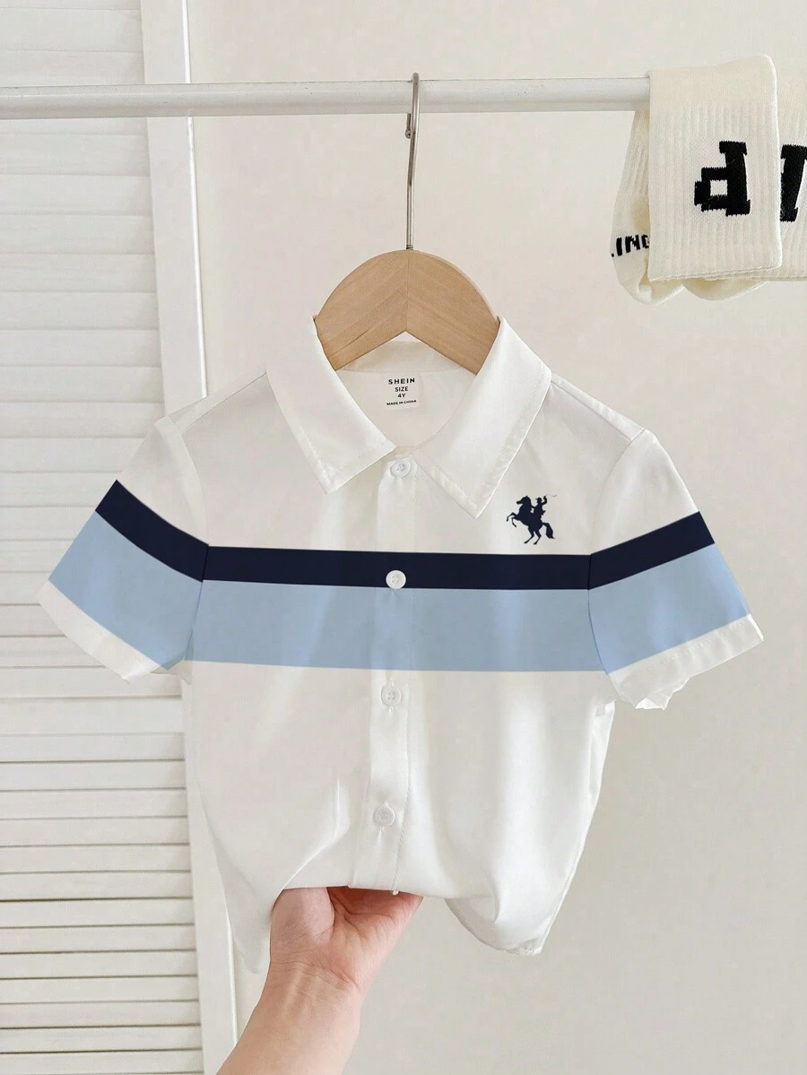 SHEIN 经典复古条纹男童Polo衫,休闲百搭,适合日常穿着、居家、聚会等场合,春夏皆宜。 - 彩色 - 查看 1
