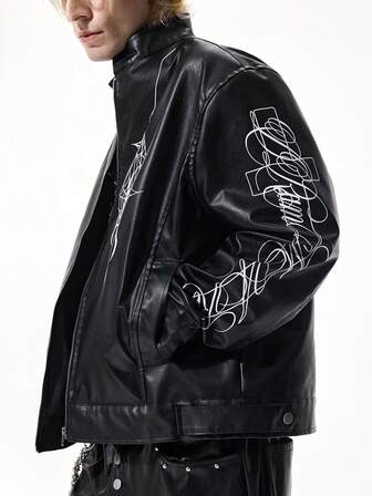 Goth Men's Fashion Spider Web & Letter Print Jacket