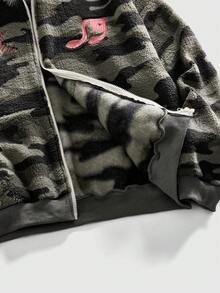 ROMWE MEN Street Life Men's Camouflage Print Fleece Hooded Sweatshirt, Autumn/Winter - Army Green - View 5