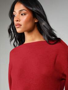 MISSGUIDED Slash Neck Long Sleeve Knit Mini Sweater Dress For Fall Winter Casual Day Wear - Burgundy - View 3