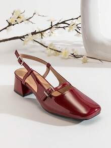 SHUZIA 女士舒适露跟粗跟鞋 - 紅色 - 查看 2