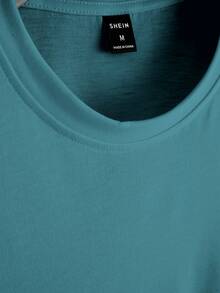 Manfinity LEGND 男士休闲印花圆领落肩T恤 - 藍色 - 查看 4