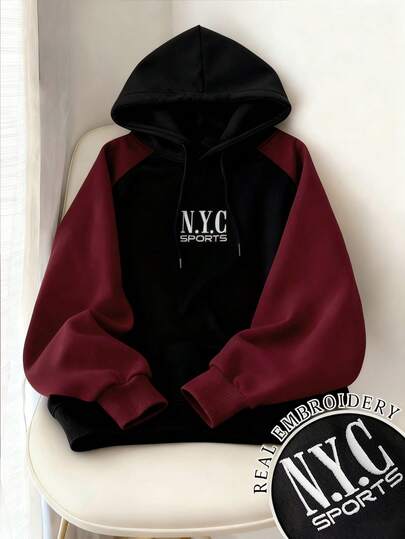 Resyla 女士休闲撞色字母刺绣卫衣，秋冬款