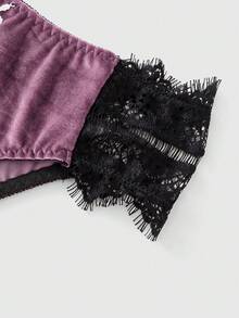 ROMWE Gothic Style Velvet Lace Triangle Cup Thong Lingerie Set - Dusty Pink - View 3