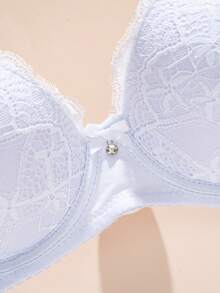 1pc Sexy Lace Simple Gather & Lift Wireless Bra For Small Bust - White - View 8