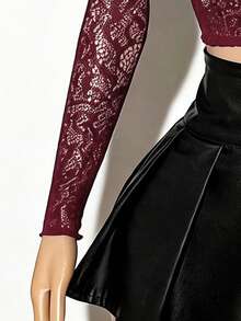 EgrlEra Svart sexig spetstopp med jacquardmönster och långärmad design - Rödviolett - Visa 5