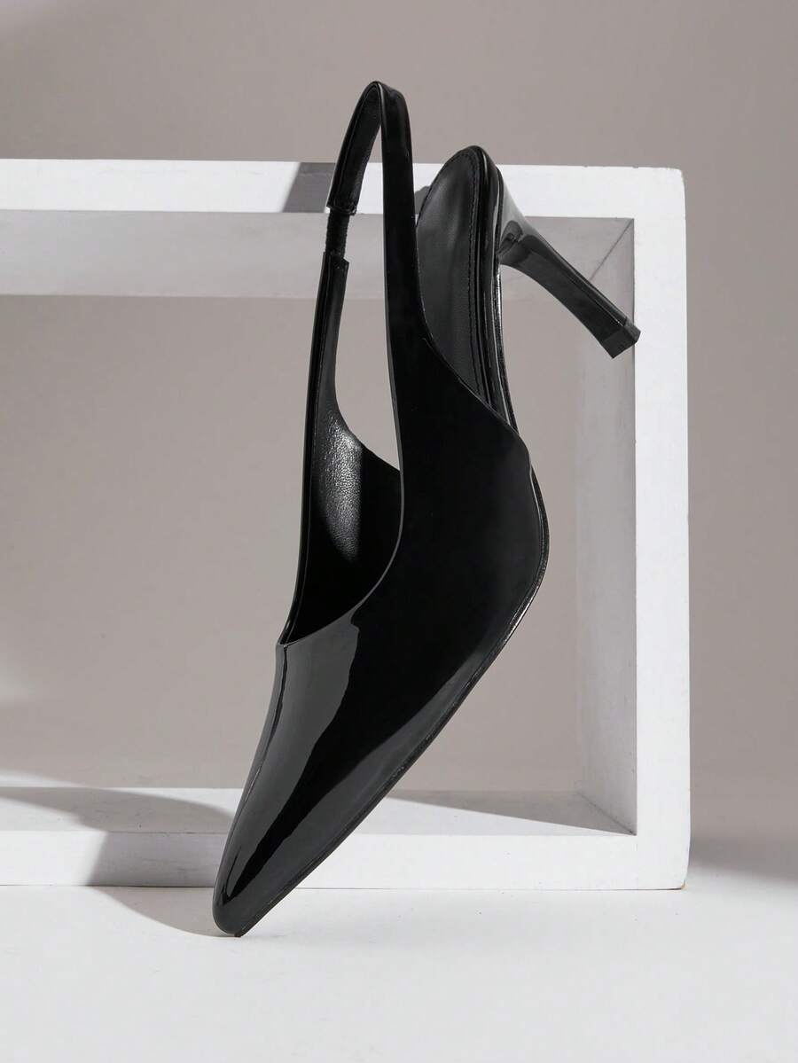 SHUZIA Zapatos de tacón de punta elegantes con correa trasera para mujer - Negro - Ver 1