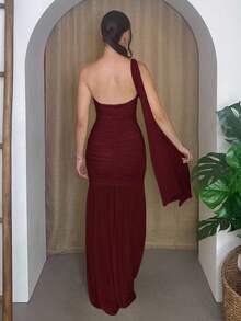 Andrea Bello Halter Neck Chiffon Flowy Ruched Bust Padded Bodycon Dress For Women