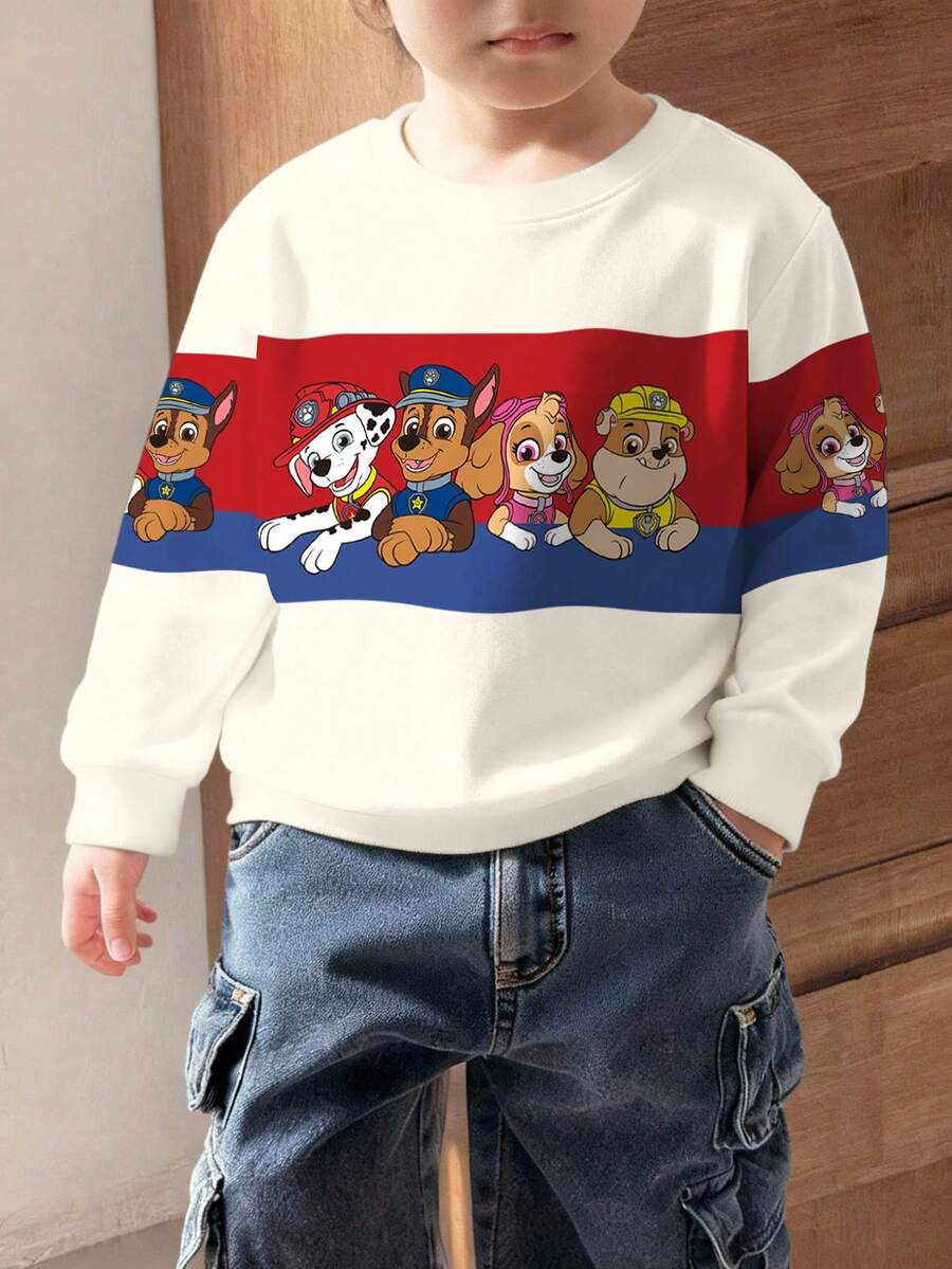 SHEIN | PAW Patrol 男童休闲撞色狗狗印花圆领卫衣,秋季 - 白色 - 查看 1