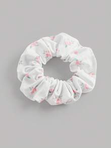 SHEIN Girlism 少女修身休闲圆领套头粉色碎花短袖T恤，侧边荷叶边，附赠发圈 - 彩色 - 查看 5