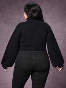 ROMWE Goth 大码女式哥特浪漫心形刺绣水钻水晶泪滴星形装饰高领毛衣 - 粉色 - 查看 3