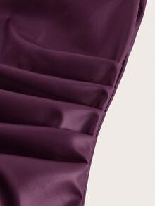 Siren Gaze 女士休闲时尚90年代街头拍摄春秋季纯色褶皱领PU背心无袖上衣外出上衣秋季女装上衣 - 紫色 - 查看 4