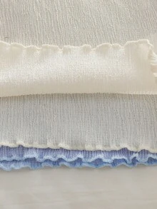 Bộ đồ ngủ 4 món cho bé gái, họa tiết thỏ và cừu dễ thương, thêu trang trí, cổ tròn, tay áo và gấu áo xếp ly, tay ngắn và quần short, thoải mái, màu xanh dương và màu mơ. - Xanh và trắng - Xem 7