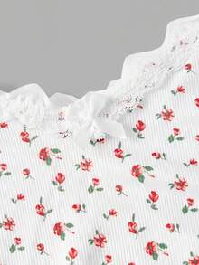 SHEIN MOD 两件套可爱粉色褶皱吊带背心，蕾丝拼接蝴蝶结，外出上衣，乡村风，海滩度假装，下午茶派对，可爱上衣，情人节，粉色上衣，春夏，休闲上衣，海滩，春夏派对上衣，蕾丝上衣，情人节，时尚，生日装 - 彩色 - 查看 5