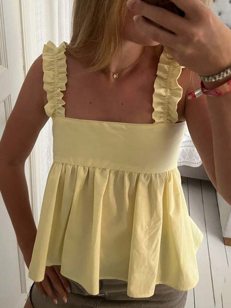 Women's Loose Casual Chiffon Sleeveless Crop Top, Fashion Beach Vacation Style, Spring/Summer