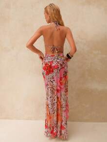 Bonvoyette 2件套女士沙滩装性感动物纹连体美背连衣裙罩衫泳衣女士情人节新年派对度假装春夏泳装 - 彩色 - 查看 2