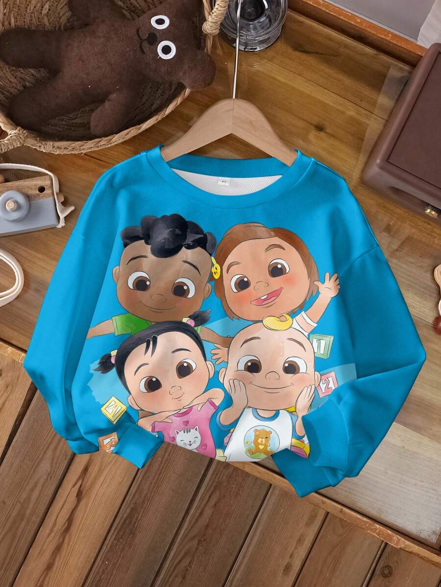 CoComelon X SHEIN Young Boy Casual Cartoon Pattern Crew Neck Sweatshirt, Autumn - White - View 1