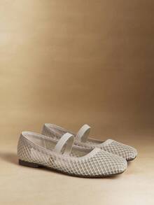 Rosivie 咖啡色网眼编织舒适简约透气弹力带女式平底鞋，优雅度假风和波西米亚风 - 黃色 - 查看 3