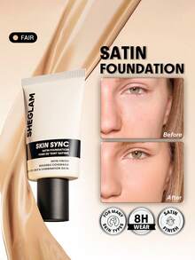 SHEGLAM Skin Sync Satin Foundation-Fair Brand Beauty Makeup Face Paint Cosmetic For Women Girls Perfect For Winter Ideal For Y2K Fancy Fashion Suitable For Birthday Gift Party Ready Best Color - Fair - View 1