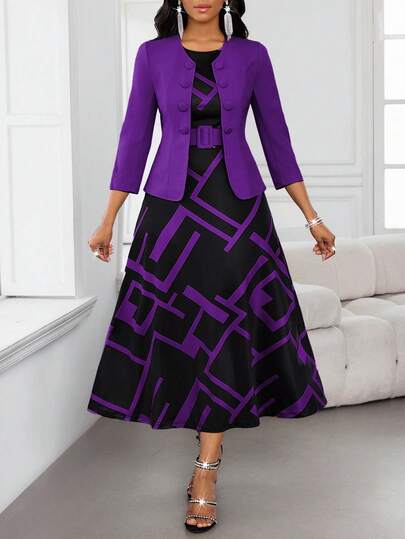 SHEIN Lady Women's Elegant Sleeveless Dress & Solid Color Jacket 2 Pieces Set Purple Elegant Dress Women Summer Clothes Summer Outfits Summer Summer Clothes Spring Break Outfits Spring Graduation Outfit For Mother Easter Dress Women Easter Dress Easter Wedding Guest Dress Dress For Wedding Guest Wedding Guest Dresses Spring Outfit