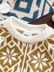 SHEIN 2pcs Newborn Baby Boys Print Long Sleeve T-Shirt+Elastic Waist Pants Casual Retro Outfit Set,White,Winter,Cute,Family Matching Muslim Arab Clothes - Apricot - View 4