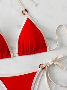 Swim Basics Vacation Beach Contrast Trim Tankini Swimsuit Set - Multicolor - View 4