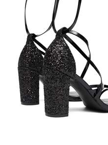 CUCCOO SZL 女士时尚黑色系带粗跟高跟凉鞋，适合通勤、约会、聚会等场合 - 黑色 - 查看 5