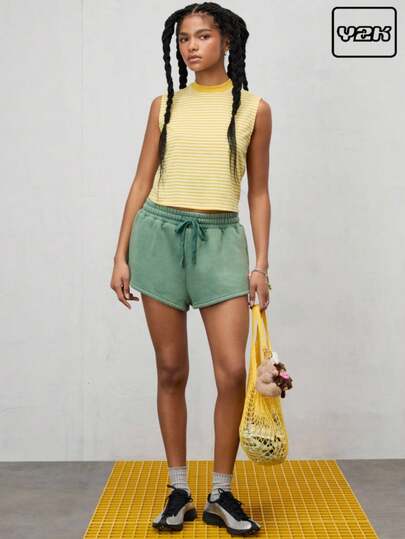 COUREZ Top de tirantes de cuello alto a rayas / Tops / Tops de verano / Tops para salir / Casual de calle / Ocio Festival de música Vacaciones Resort Vintage Y2K