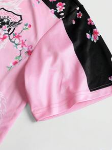 ROMWE MEN Prep Camiseta de manga corta con estampado de eslogan para hombres, adecuada para uso diario, primavera/verano - Rosa - Ver 6