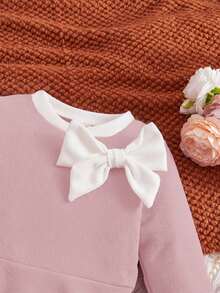 Cute Colorblock Long Sleeve Dress, Collegiate Style For Young Girls - Pink - View 5