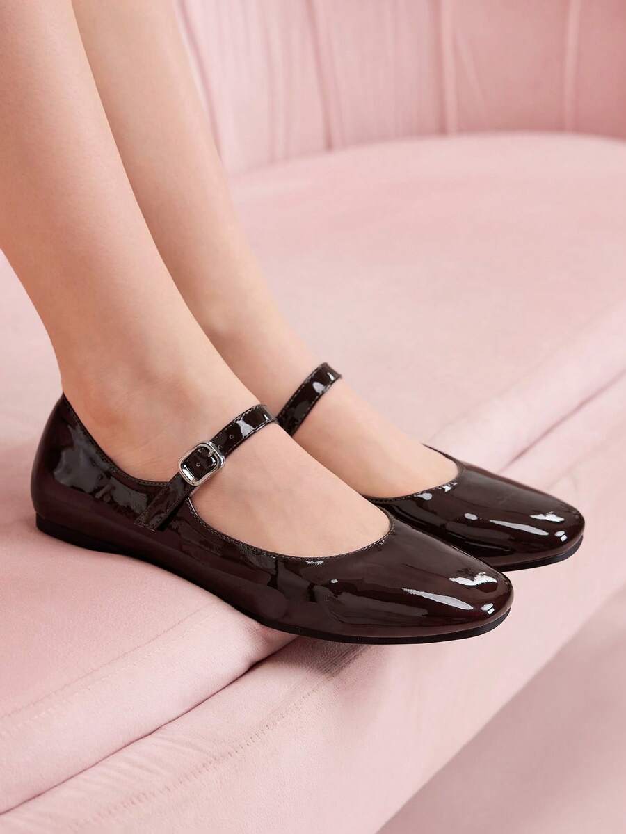 CUCCOO DOLLMOD Zapatos planos de mujer con diseño de hebilla brillante, versátiles y de moda - Café integral - Ver 1