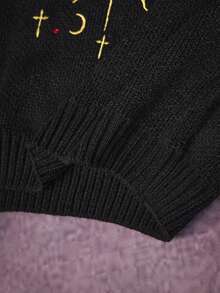 ROMWE Goth 大码女式哥特浪漫心形刺绣水钻水晶泪滴星形装饰高领毛衣 - 粉色 - 查看 7