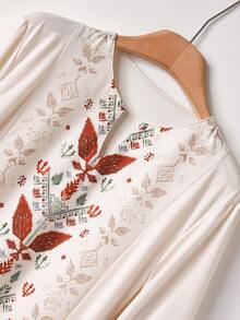 Rusticease 女士休闲宽松度假植物印花V领连衣裙 - 彩色 - 查看 5