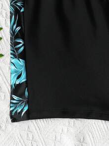 SHEIN 少女修身休闲简约舒适运动圆领无袖侧系带泳衣套装 - 黑色 - 查看 9