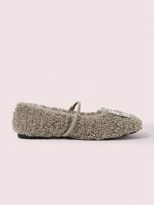 CUCCOO DOLLMOD Sepatu Flat Kasual Serbaguna Wanita dengan Desain Gesper dan Hiasan Berlian Imitasi Mewah - Grey - View 10