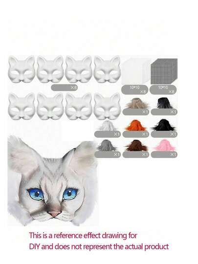 DIY Cat Face Mask Making Kit With Felt, Handmade Style Animal Design Colorful Dress-Up Mask Set For Halloween Costume, Carnival Party, Cosplay & Festivals (DIY Craft Kit, Halloween Costume Accessories)