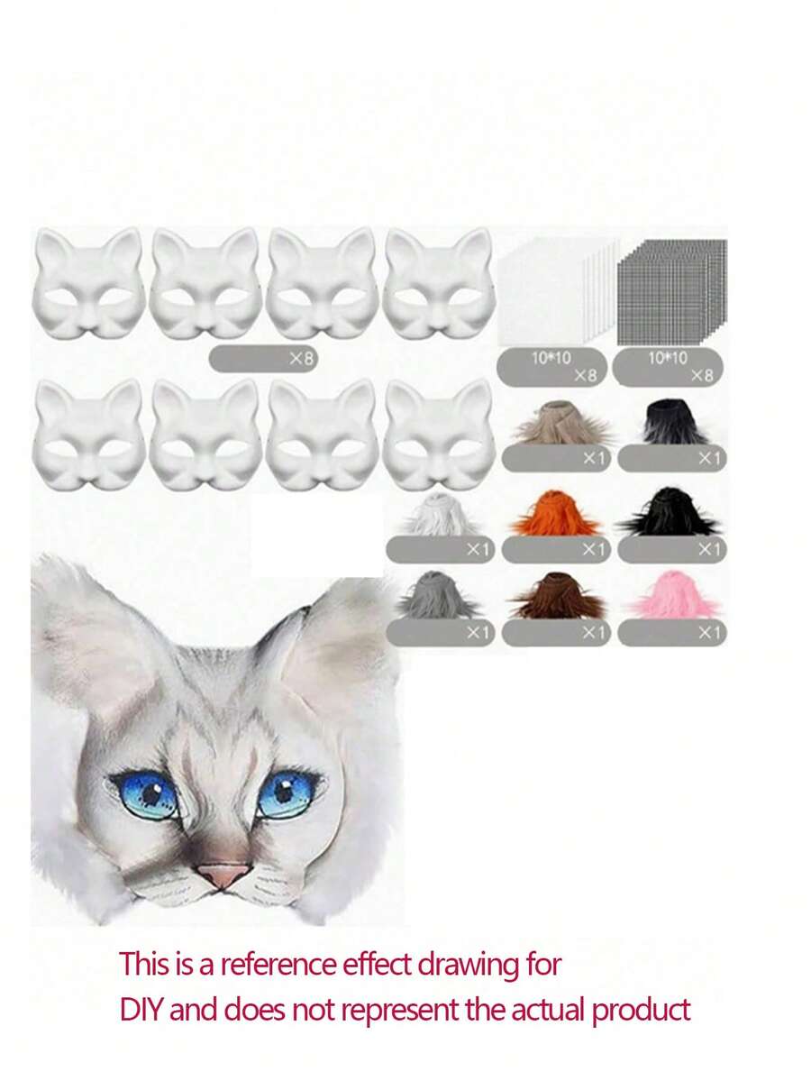 DIY Cat Face Mask Making Kit With Felt, Handmade Style Animal Design Colorful Dress-Up Mask Set For Halloween Costume, Carnival Party, Cosplay & Festivals (DIY Craft Kit, Halloween Costume Accessories) - Multicolor - View 1