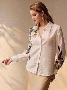 MOTF PREMIUM DAM VÅR-/SOMMARSKJORTA MED BLOMSTERMÖNSTER I JACQUARD