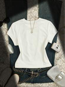 Glimmora Women's Slogan & Racing Car Print Short Sleeve Casual Round Neck T-Shirt - White - View 2
