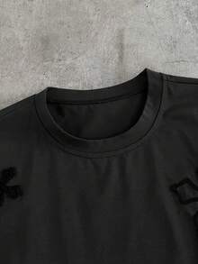 AXEPEAK 男士休闲十字绣短袖T恤，夏季 - 黑色 - 查看 6