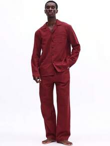 SUMWON Long Sleeve Button Down Pajama Set With Matching Elastic Waist Pants In Burgundy Micro Check Pattern Comfort Loungewear For Men - Red - View 1