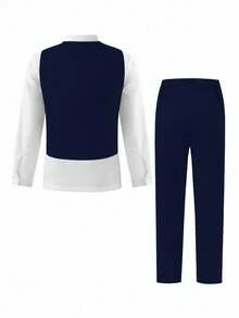 SHEIN Bộ trang phục lịch lãm 2 món cho bé trai tuổi teen - Áo vest không tay và quần tây, bộ vest trang trọng thanh lịch thích hợp cho tiệc sinh nhật, đám cưới, kỷ niệm, lễ tốt nghiệp. - Xanh đậm - Xem 2
