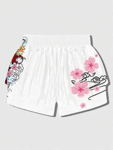 ROMWE MEN Anime 男士龙纹花卉印花拳击短裤 - 彩色 - 查看 2