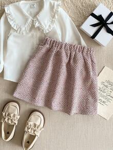 PrepCrw 少女学院风蝴蝶装饰修身迷你A字裙 - 粉色 - 查看 3