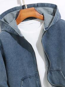 Manfinity Homme 男士纯色休闲连帽长袖牛仔外套 - 淺色水洗藍 - 查看 7