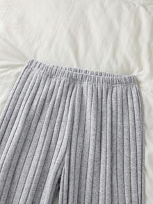 Teen Girls Camisole Bodysuit + Wide-Leg Pants Loose & Comfortable Fit, Light Gray Skin-Soft Texture With Vertical-Stripe Pattern A Versatile Comfort Wear For All Occasions - Grey - View 3